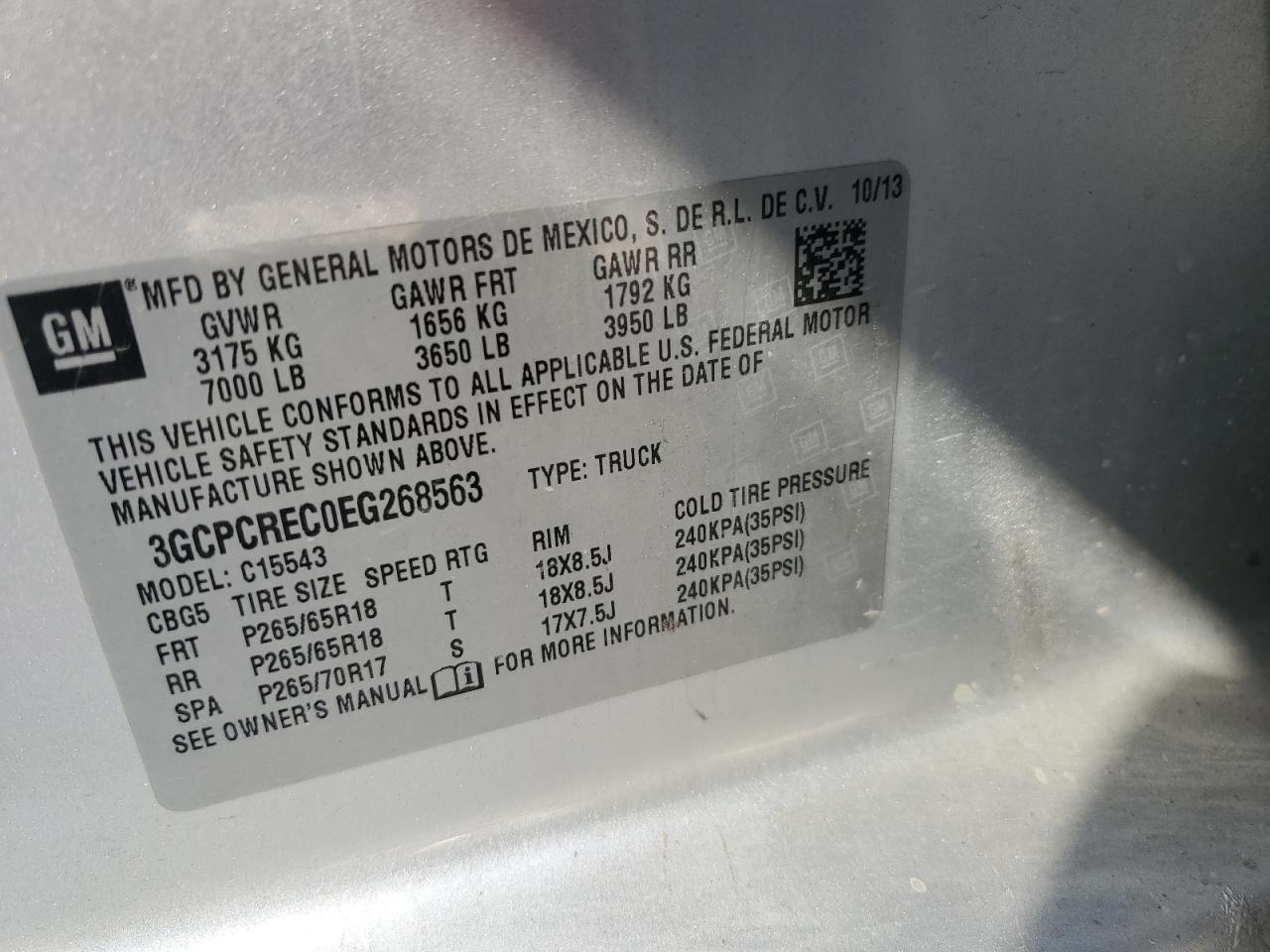 2014 Chevrolet Silverado VIN 3GCPCREC0EG268563 Copart auction photo, front end damage thumbnail 12