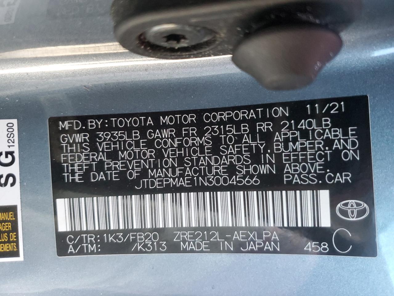2022 Toyota Corolla VIN JTDEPMAE1N3004566 Copart auction photo, all over damage thumbnail 13