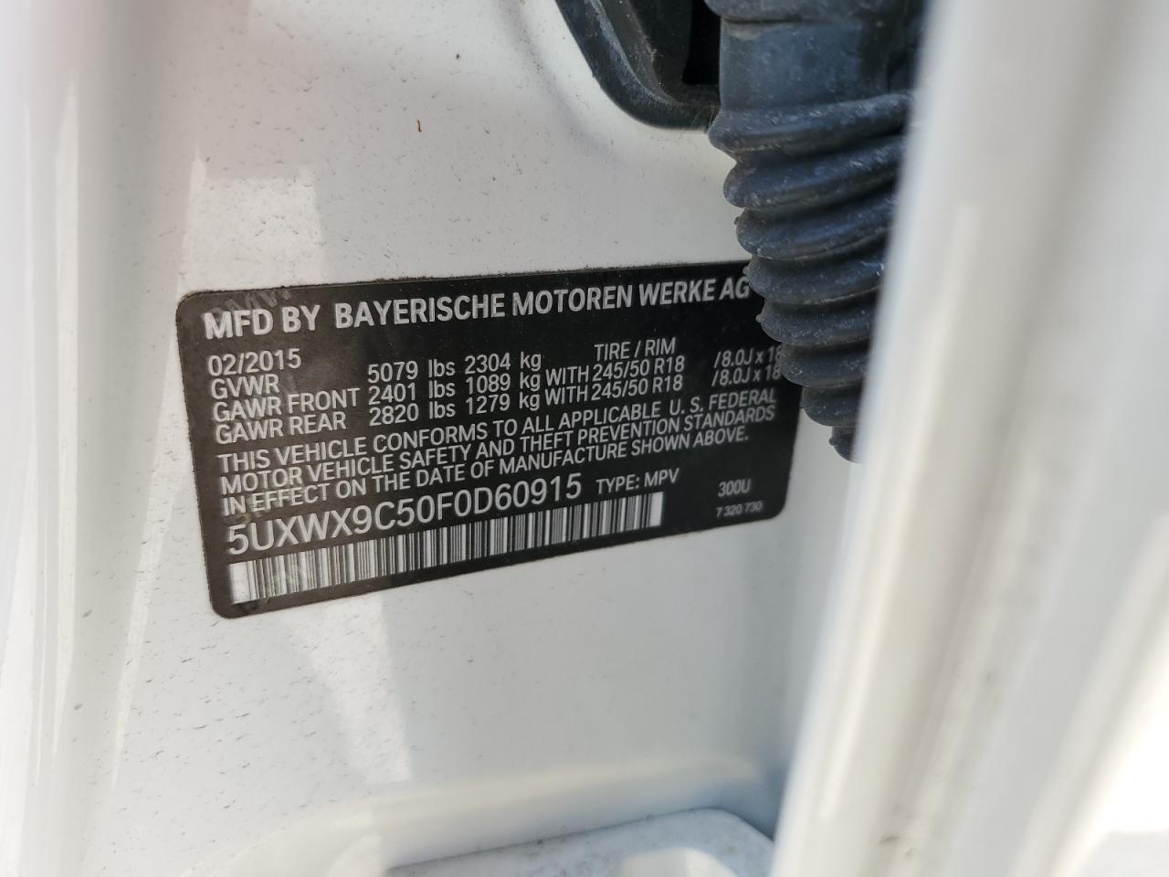 2015 BMW X3 VIN 5UXWX9C50F0D60915 Copart auction photo, mechanical damage thumbnail 13