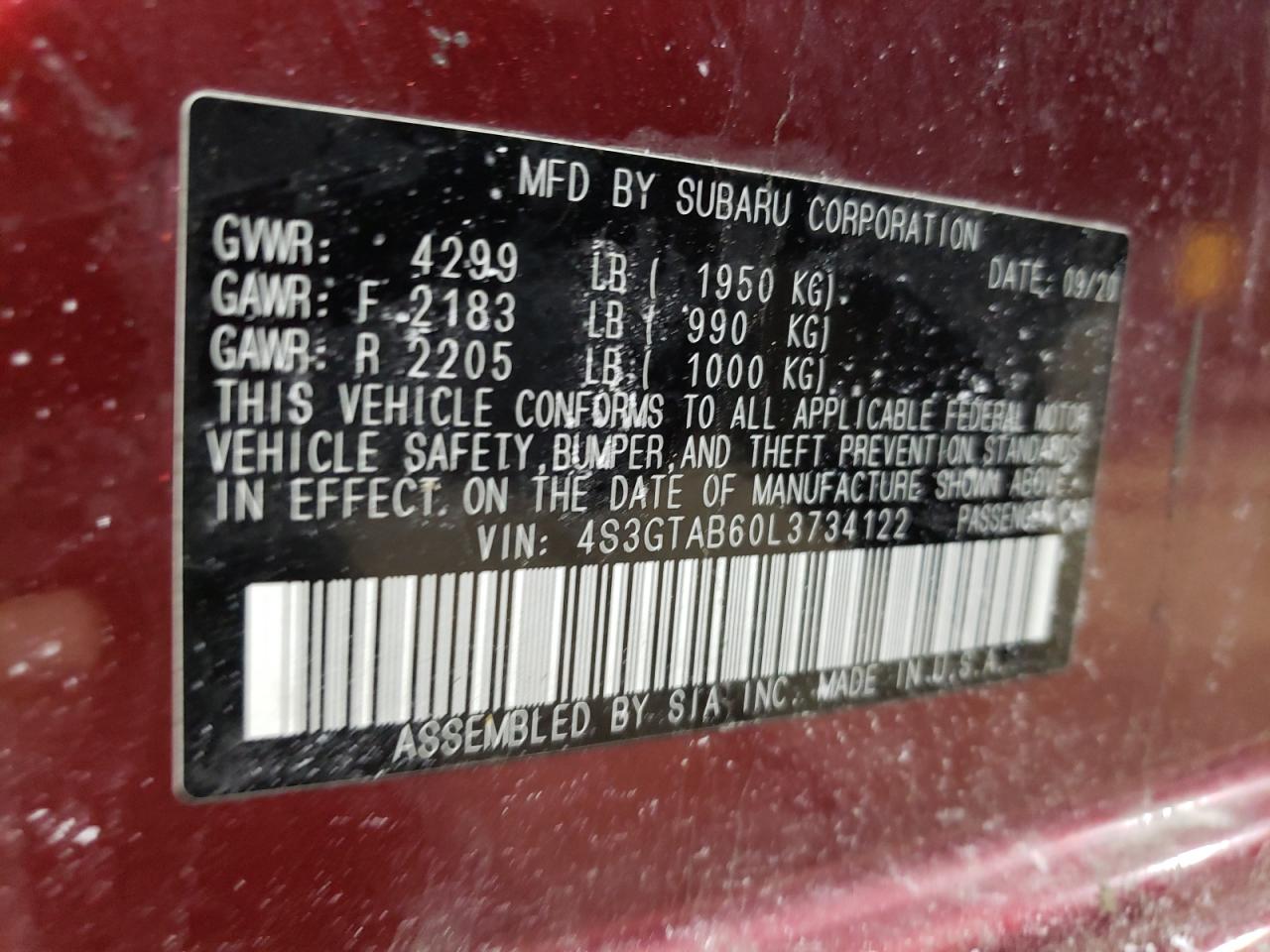 2020 Subaru Impreza VIN 4S3GTAB60L3734122 Copart auction photo, undercarriage damage thumbnail 12