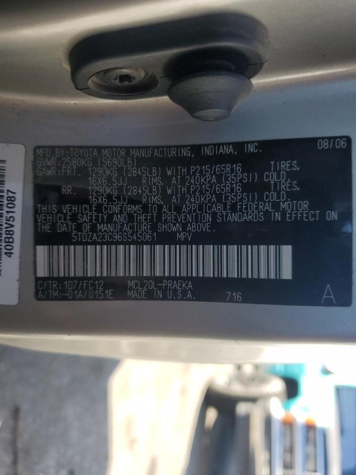 2006 Toyota Sienna VIN 5TDZA23C96S545061 Copart auction photo, front end damage thumbnail 13