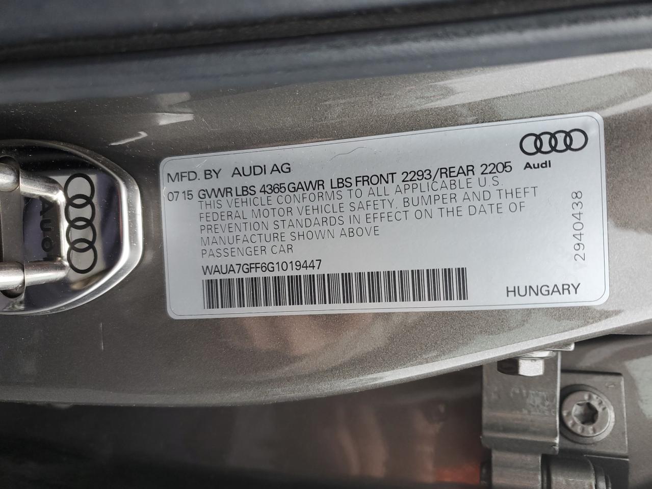 2016 Audi A3 VIN WAUA7GFF6G1019447 Copart auction photo, all over damage thumbnail 14