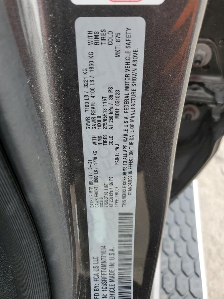 2021 RAM 1500 VIN 1C6SRFFT4MN771614 Copart auction photo, front end damage thumbnail 14