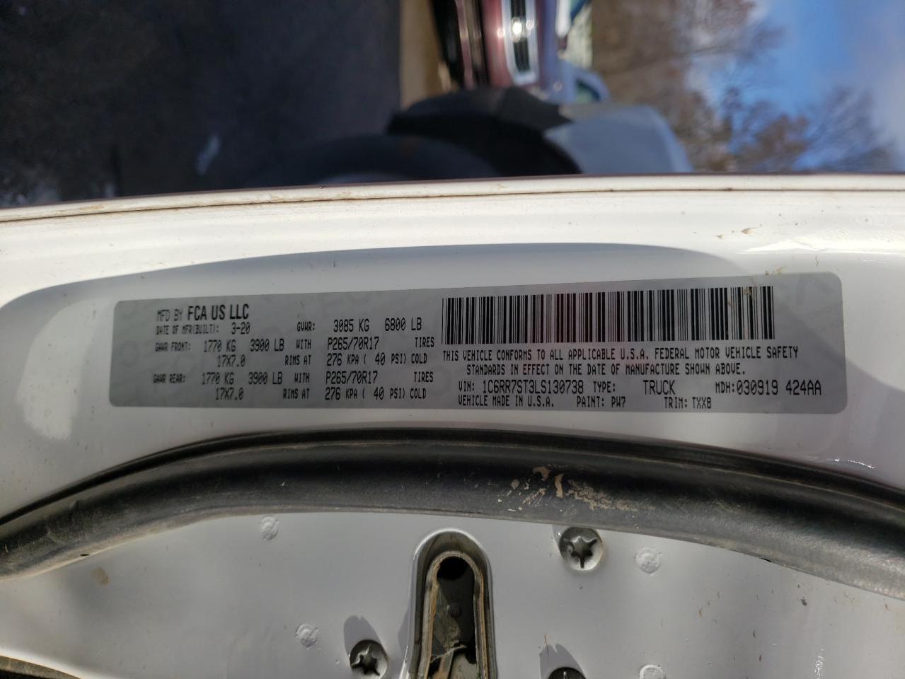 2020 RAM 1500 VIN 1C6RR7ST3LS130738 Copart auction photo, rear end / side damage thumbnail 10