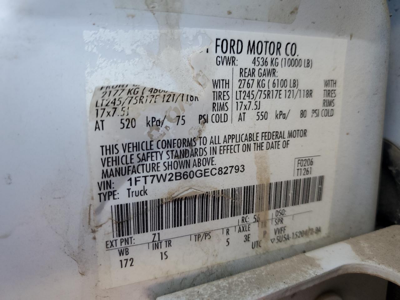 2016 Ford F250 VIN 1FT7W2B60GEC82793 Copart auction photo, rollover damage thumbnail 15