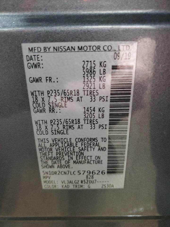2020 Nissan Pathfinder VIN 5N1DR2CN7LC579626 Copart auction photo, front end damage thumbnail 14