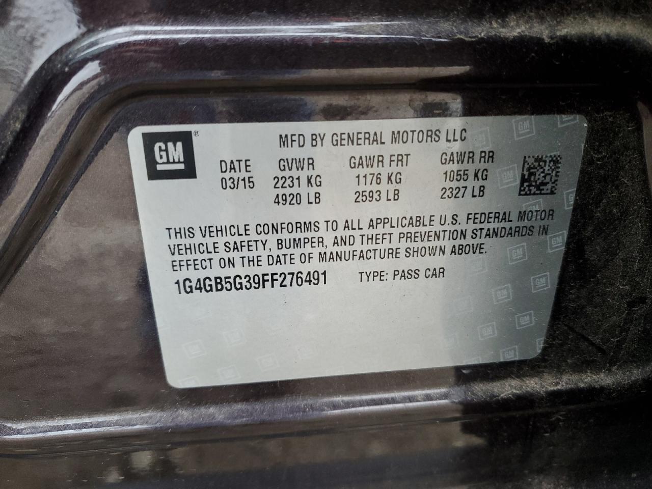 2015 Buick LaCrosse VIN 1G4GB5G39FF276491 Copart auction photo, all over damage thumbnail 16