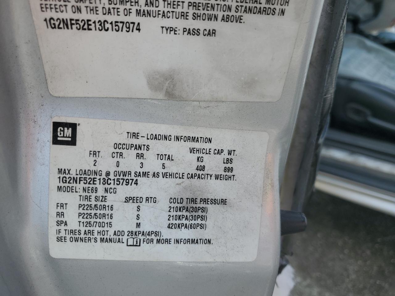 2003 Pontiac Grand AM VIN 1G2NF52E13C157974 Copart auction photo, front end damage thumbnail 13