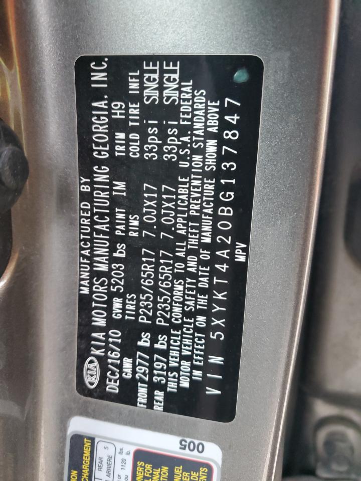 2011 KIA Sorento VIN 5XYKT4A20BG137847 Copart auction photo, front end damage thumbnail 12