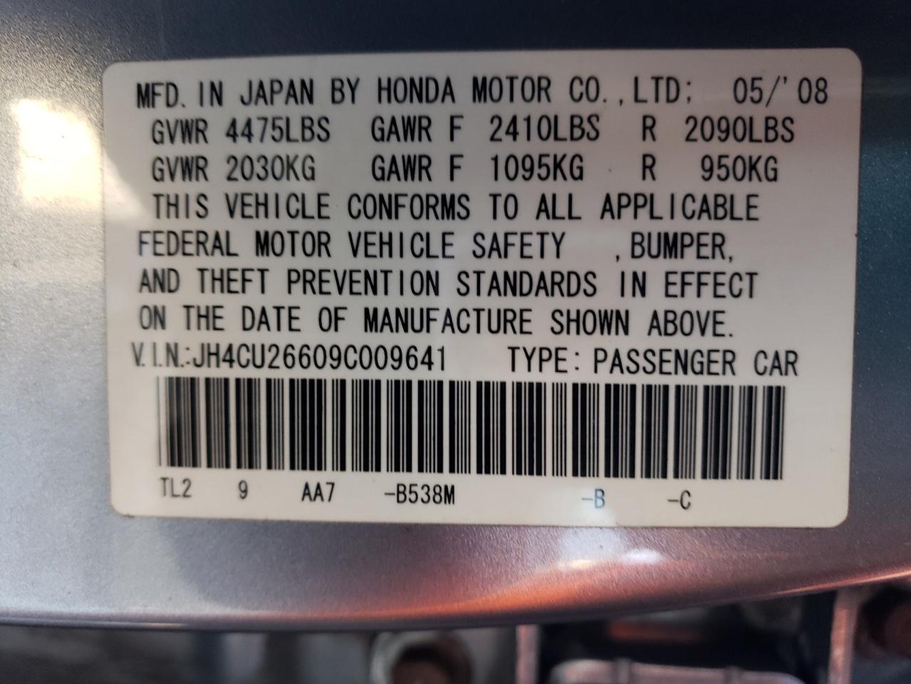 2009 Acura TSX VIN JH4CU26609C009641 Copart auction photo, front end damage thumbnail 14