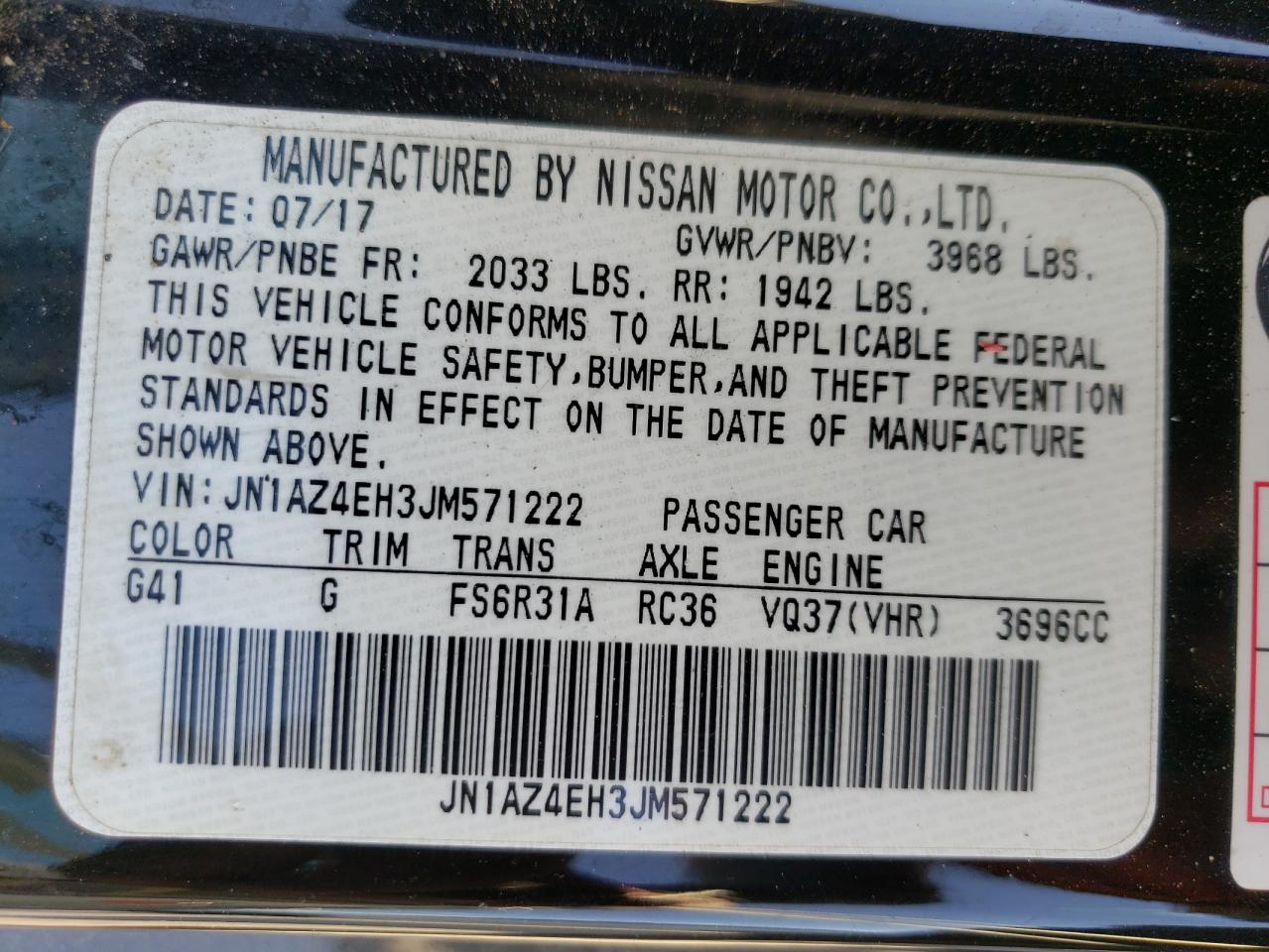 2018 Nissan 370Z VIN JN1AZ4EH3JM571222 Copart auction photo, front end / minor dent/scratches damage thumbnail 14
