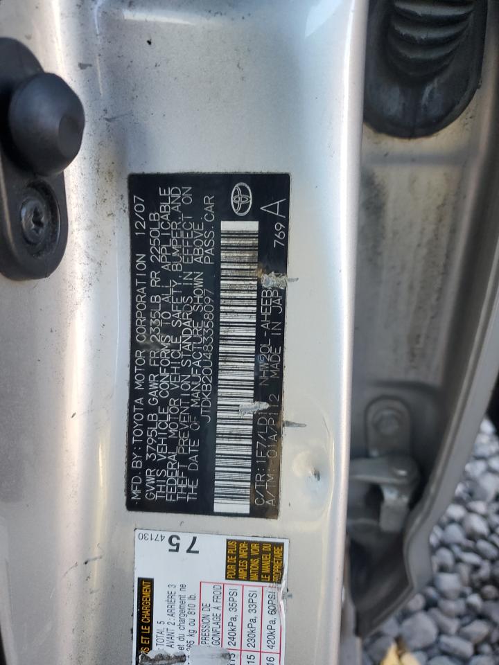 2008 Toyota Prius VIN JTDKB20U483358097 Copart auction photo, rear end / front end damage thumbnail 13