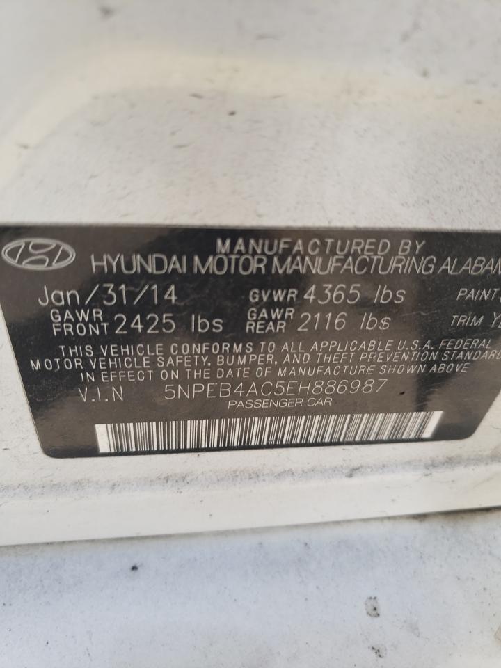 2014 Hyundai Sonata VIN 5NPEB4AC5EH886987 Copart auction photo, top/roof damage thumbnail 12