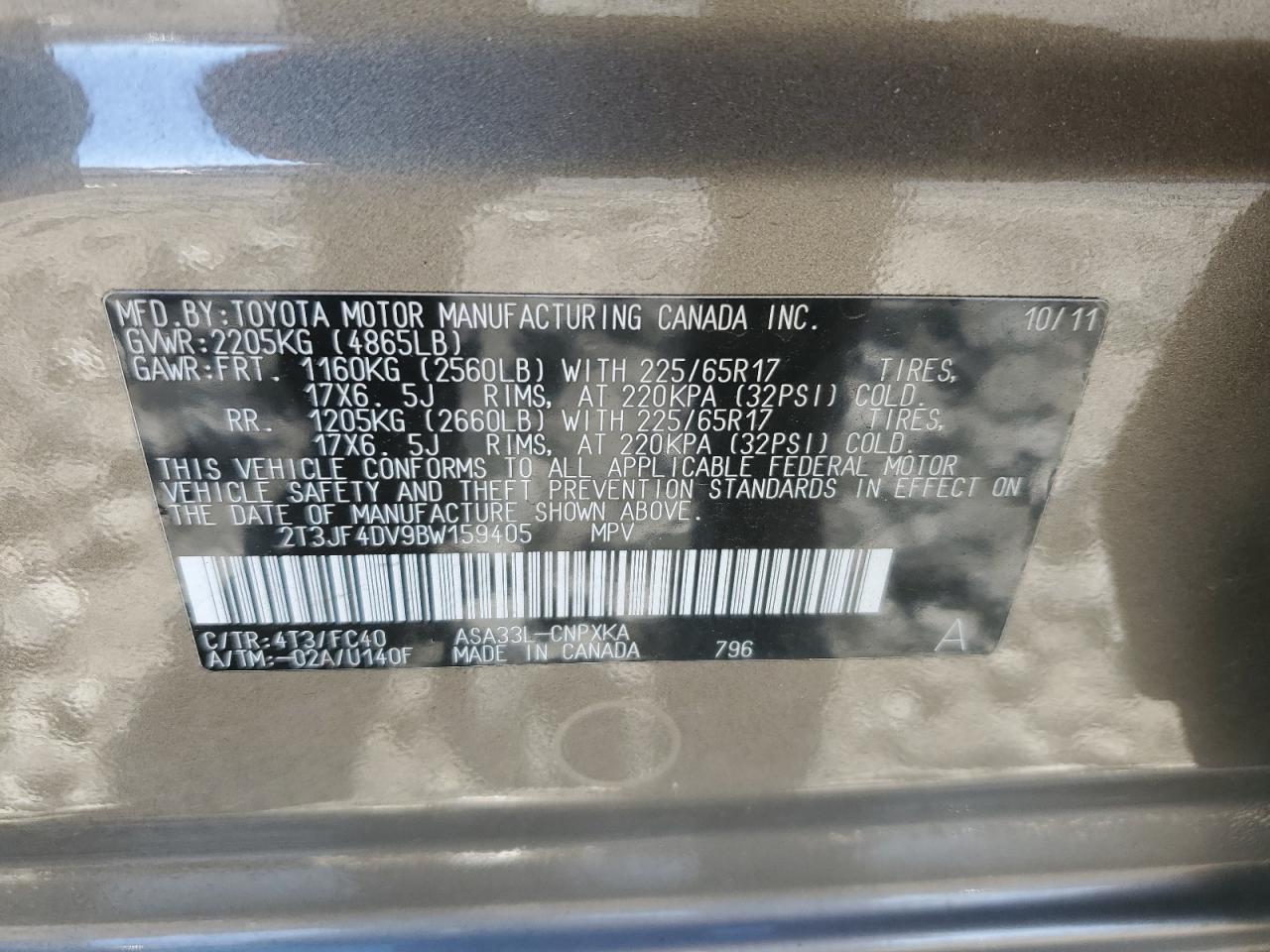 2011 Toyota RAV 4 VIN 2T3JF4DV9BW159405 Copart auction photo, front end / minor dent/scratches damage thumbnail 15