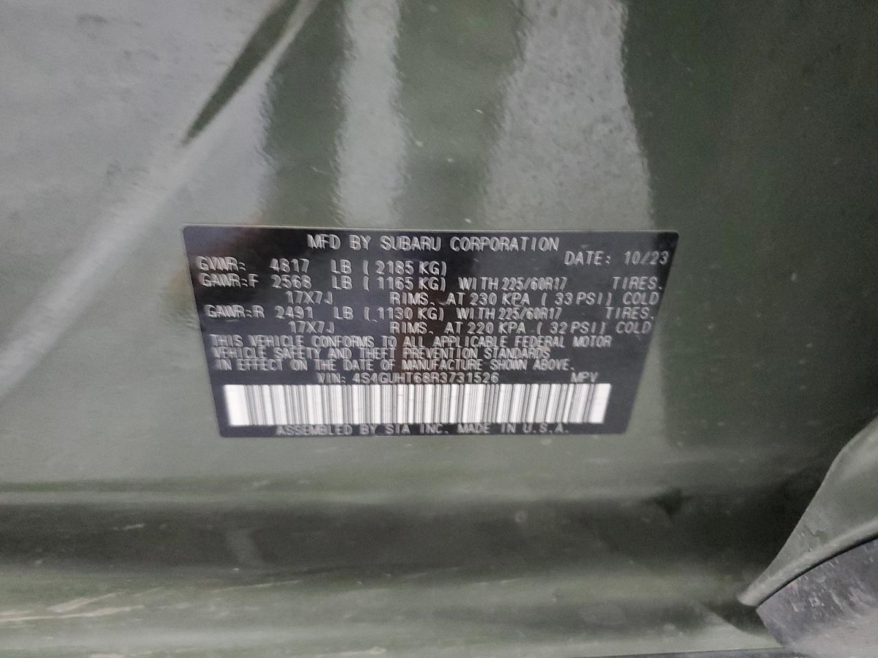 2024 Subaru XV VIN 4S4GUHT68R3731526 Copart auction photo, front end / minor dent/scratches damage thumbnail 12