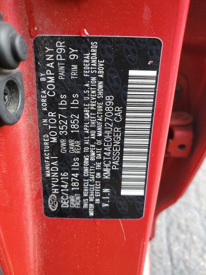 2017 Hyundai Accent VIN KMHCT4AE0HU270898 Copart auction photo, front end damage thumbnail 14
