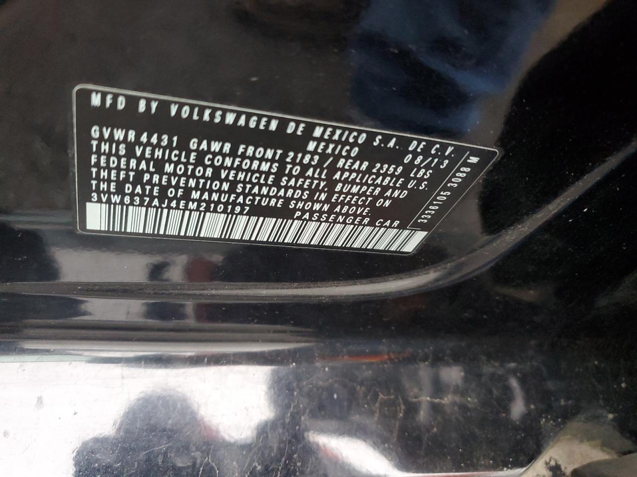 2014 Volkswagen Jetta VIN 3VW637AJ4EM210197 Copart auction photo, front end damage thumbnail 12