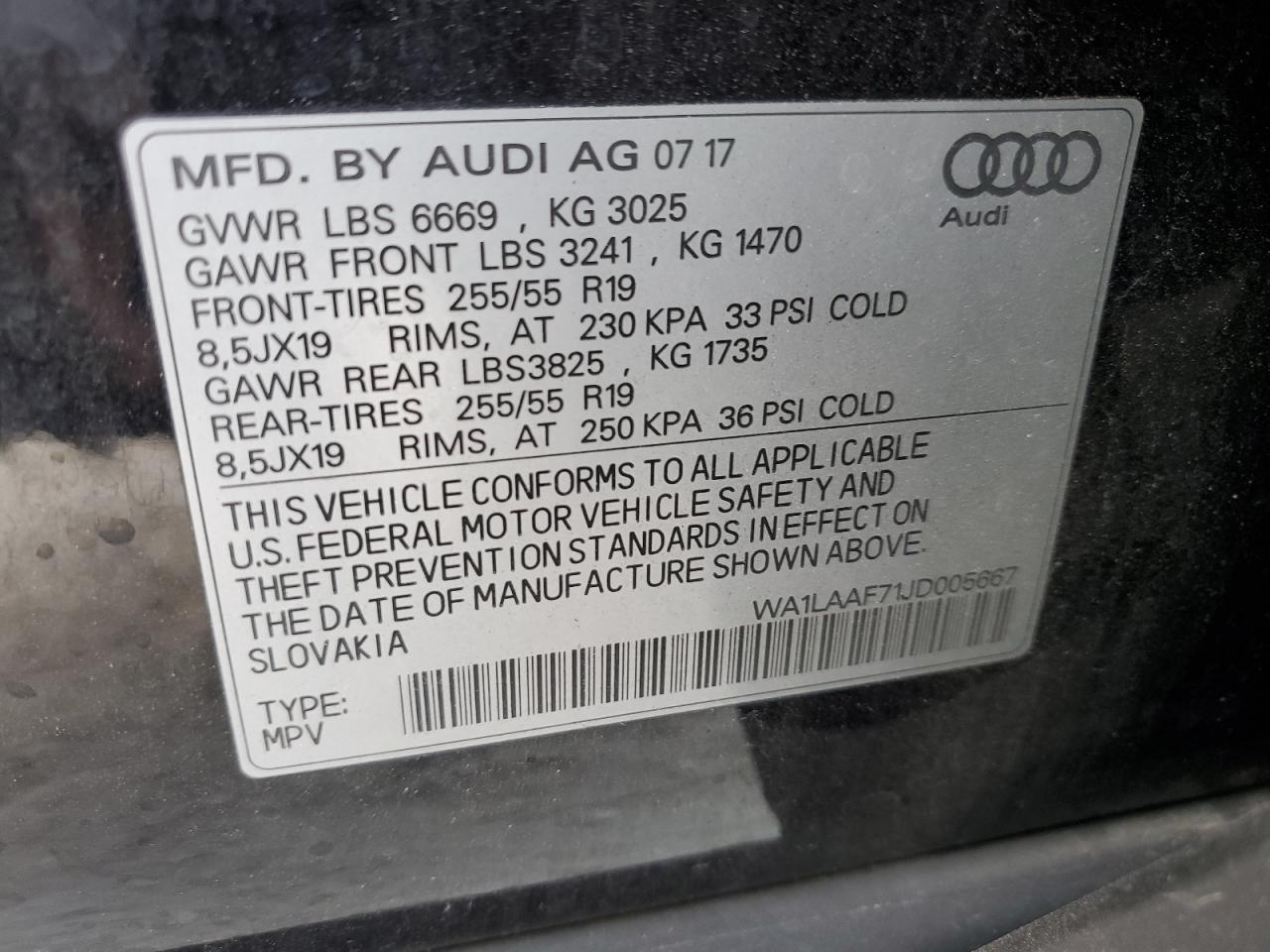 2018 Audi Q7 VIN WA1LAAF71JD005667 Copart auction photo, front end damage thumbnail 13