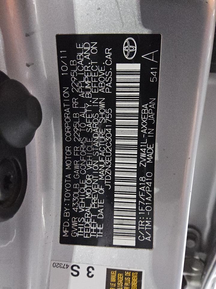 2012 Toyota Prius VIN JTDZN3EU2C3041755 Copart auction photo, side / rear end damage thumbnail 12