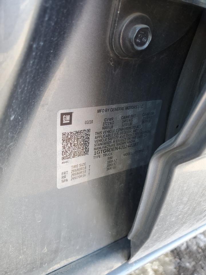 2018 GMC Canyon VIN 1GTG6DEN4J1244187 Copart auction photo, rear end damage thumbnail 14