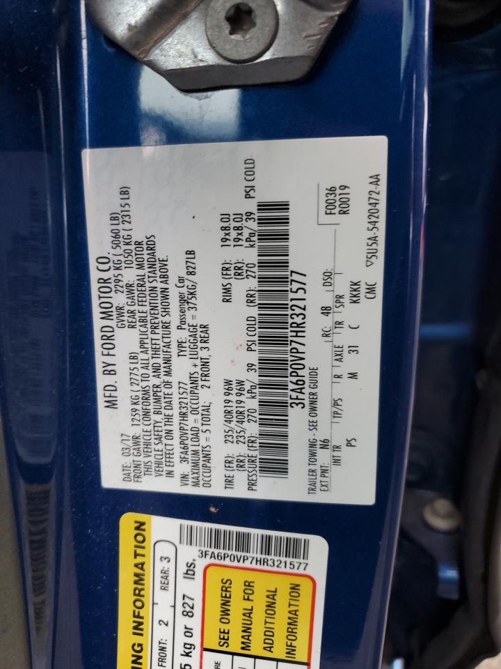 2017 Ford Fusion VIN 3FA6P0VP7HR321577 Copart auction photo, front end damage thumbnail 12