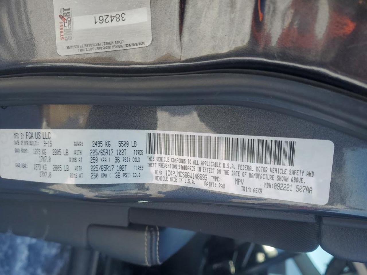 2016 Jeep Grand Cherokee VIN 1C4PJMCS6GW148693 Copart auction photo, side / front end damage thumbnail 15