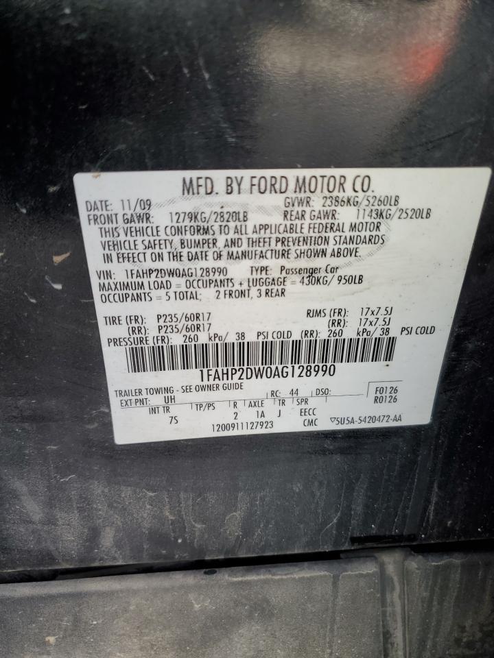 2010 Ford Taurus VIN 1FAHP2DW0AG128990 Copart auction photo, front end damage thumbnail 12