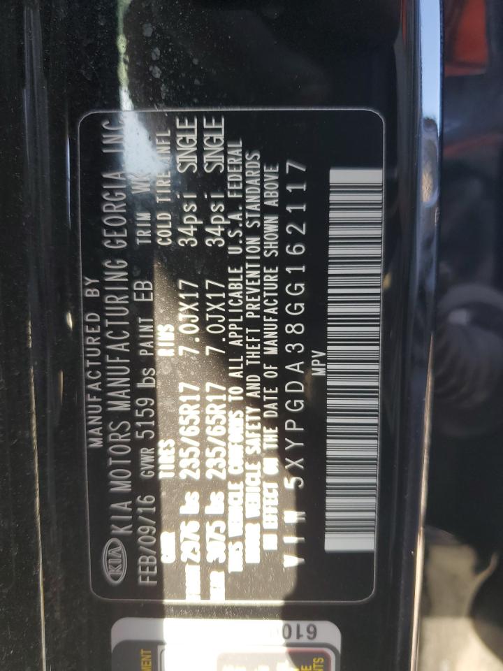 2016 KIA Sorento VIN 5XYPGDA38GG162117 Copart auction photo, front end damage thumbnail 15