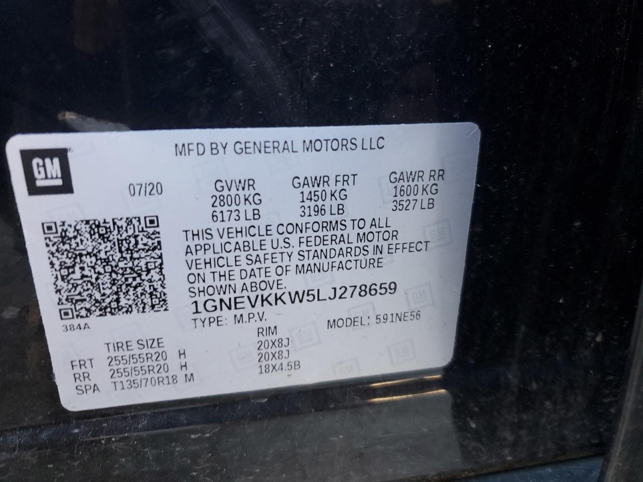 2020 Chevrolet Traverse VIN 1GNEVKKW5LJ278659 Copart auction photo, all over damage thumbnail 14