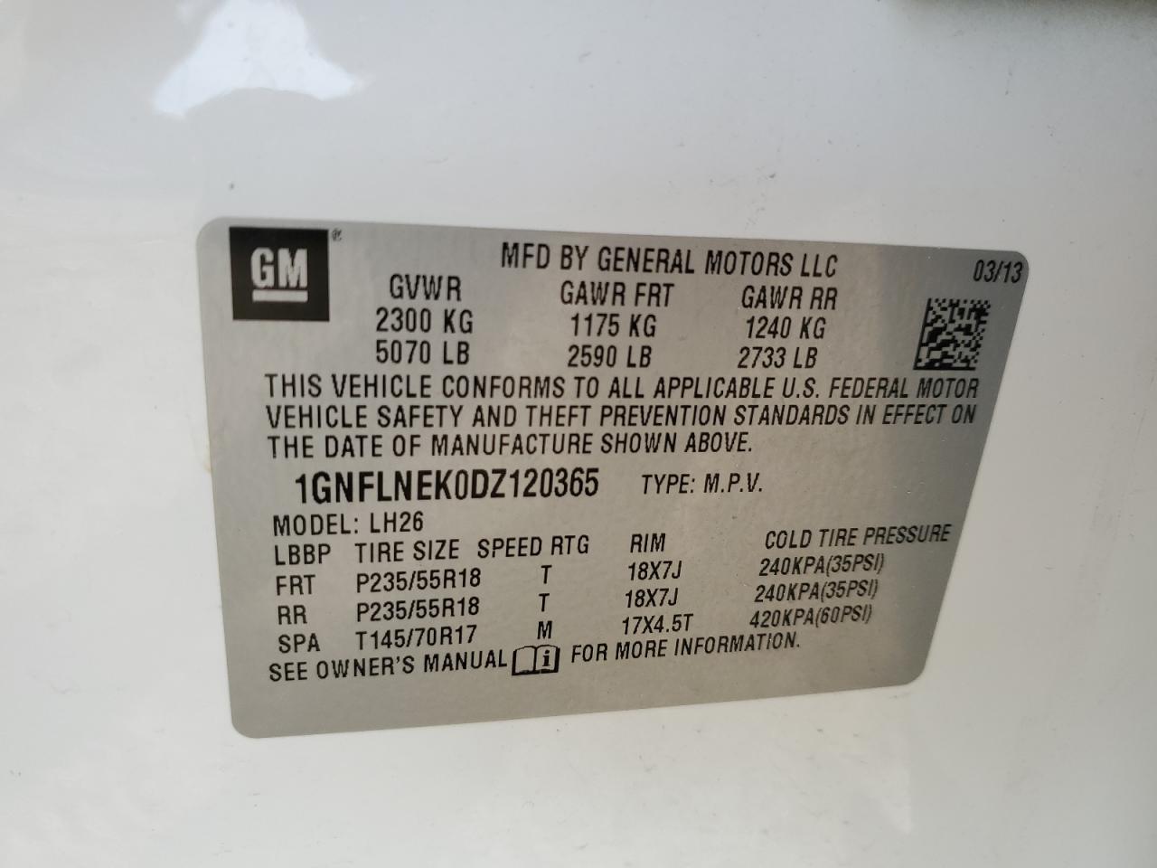 2013 Chevrolet Equinox VIN 1GNFLNEK0DZ120365 Copart auction photo, front end damage thumbnail 13