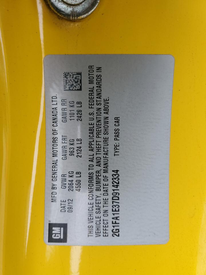 2013 Chevrolet Camaro VIN 2G1FA1E37D9142334 Copart auction photo, front end / side damage thumbnail 14