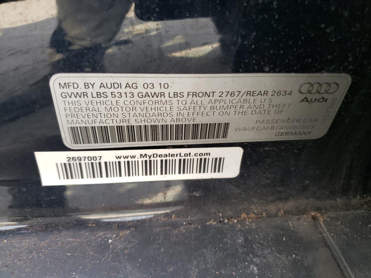 2010 Audi A6 VIN WAUFGAFB7AN067569 Copart auction photo, front end / minor dent/scratches damage thumbnail 13