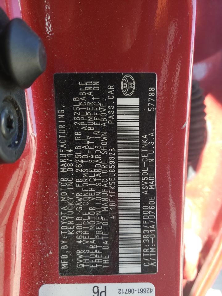 2014 Toyota Camry VIN 4T1BF1FK5EU859828 Copart auction photo, top/roof damage thumbnail 12