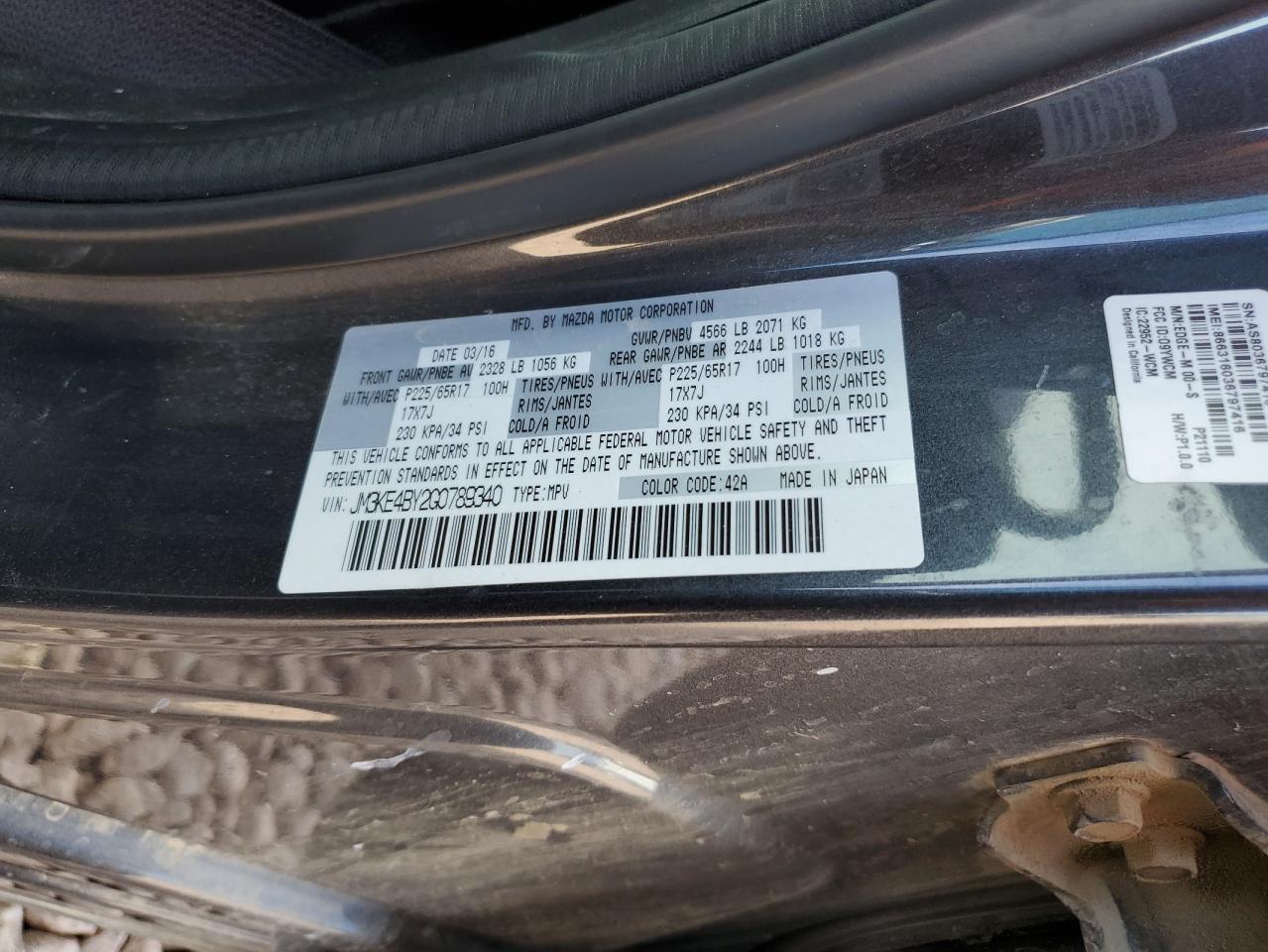 2016 Mazda CX-5 VIN JM3KE4BY2G0789340 Copart auction photo, front end / rear end damage thumbnail 13