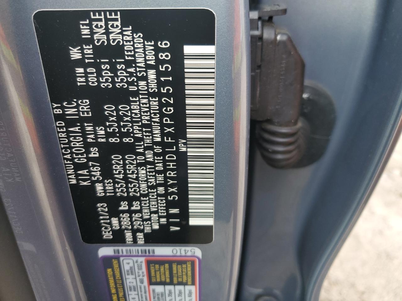 2023 KIA Sorento VIN 5XYRHDLFXPG251586 Copart auction photo, rear end damage thumbnail 13