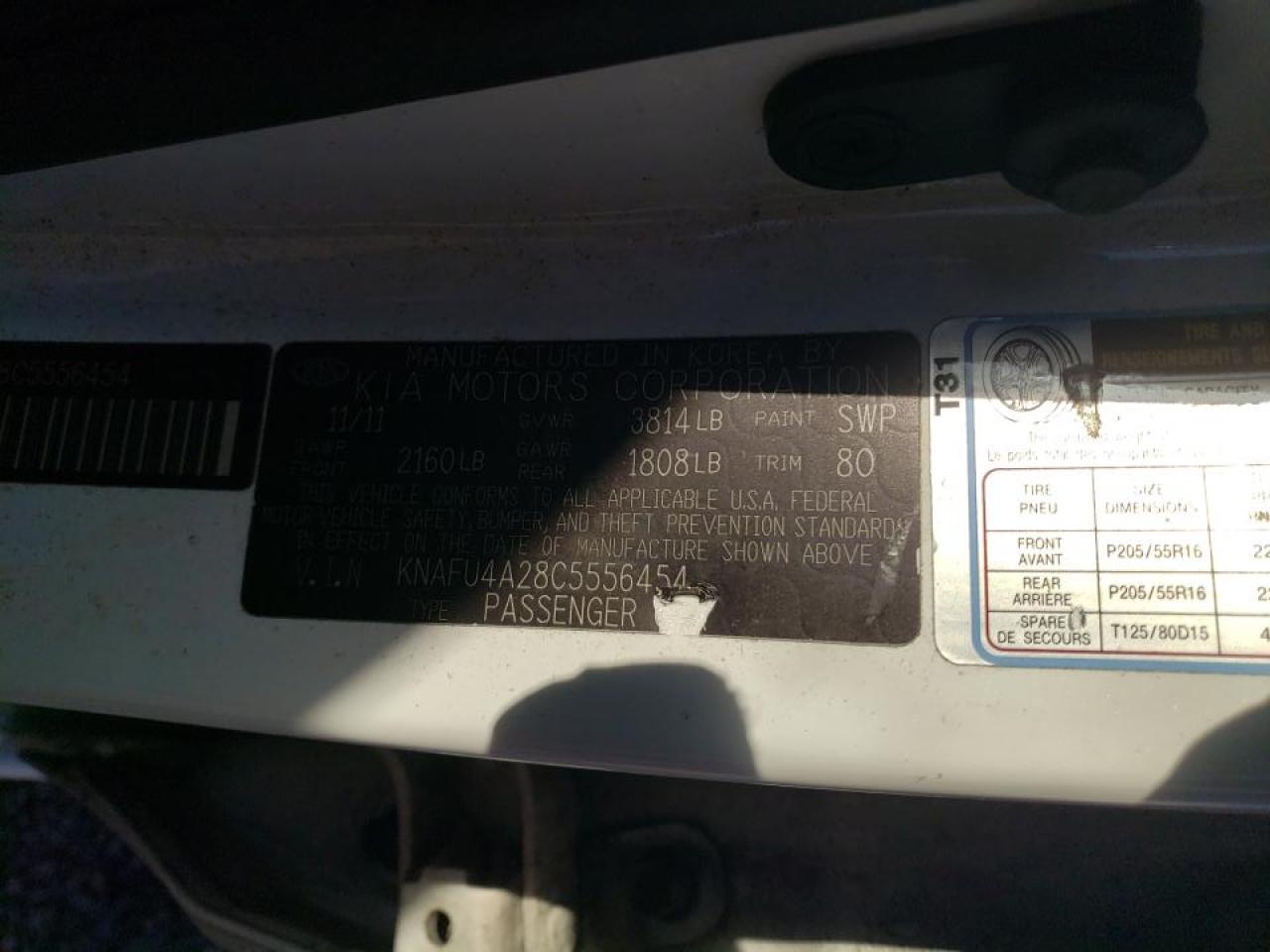 2012 KIA Forte VIN KNAFU4A28C5556454 Copart auction photo, front end / minor dent/scratches damage thumbnail 12