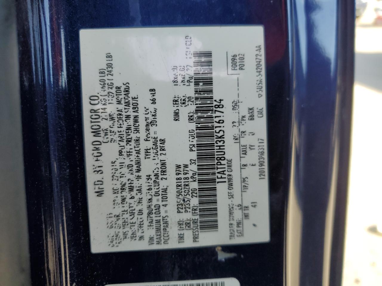 2019 Ford Mustang VIN 1FATP8UH3K5161784 Copart auction photo, side damage thumbnail 12