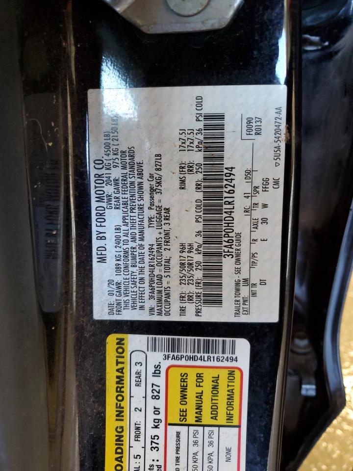 2020 Ford Fusion VIN 3FA6P0HD4LR162494 Copart auction photo, front end / rear end damage thumbnail 13
