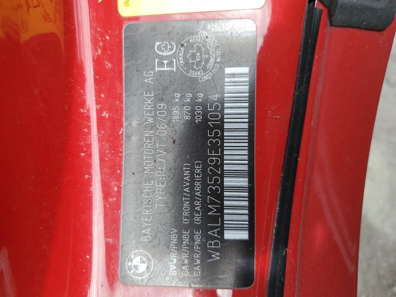 2009 BMW Z4 VIN WBALM73529E351054 Copart auction photo, water/flood damage thumbnail 13