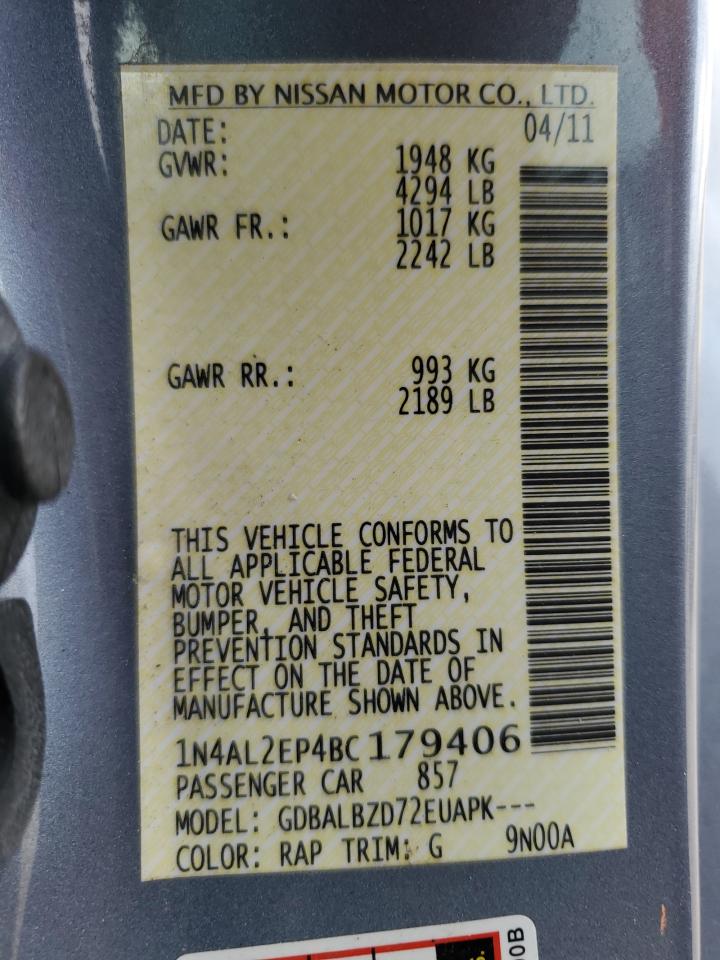 2011 Nissan Altima VIN 1N4AL2EP4BC179406 Copart auction photo, all over damage thumbnail 14