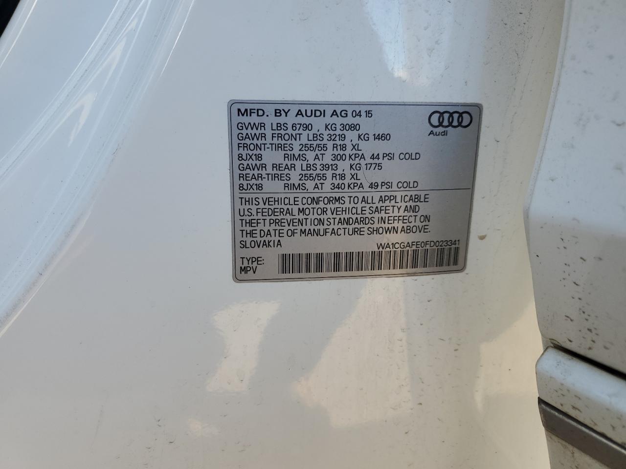 2015 Audi Q7 VIN WA1CGAFE0FD023341 Copart auction photo, vandalism damage thumbnail 13