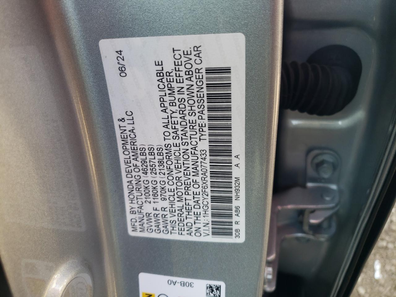 2024 Honda Accord VIN 1HGCY2F6XRA077433 Copart auction photo, rear end damage thumbnail 13