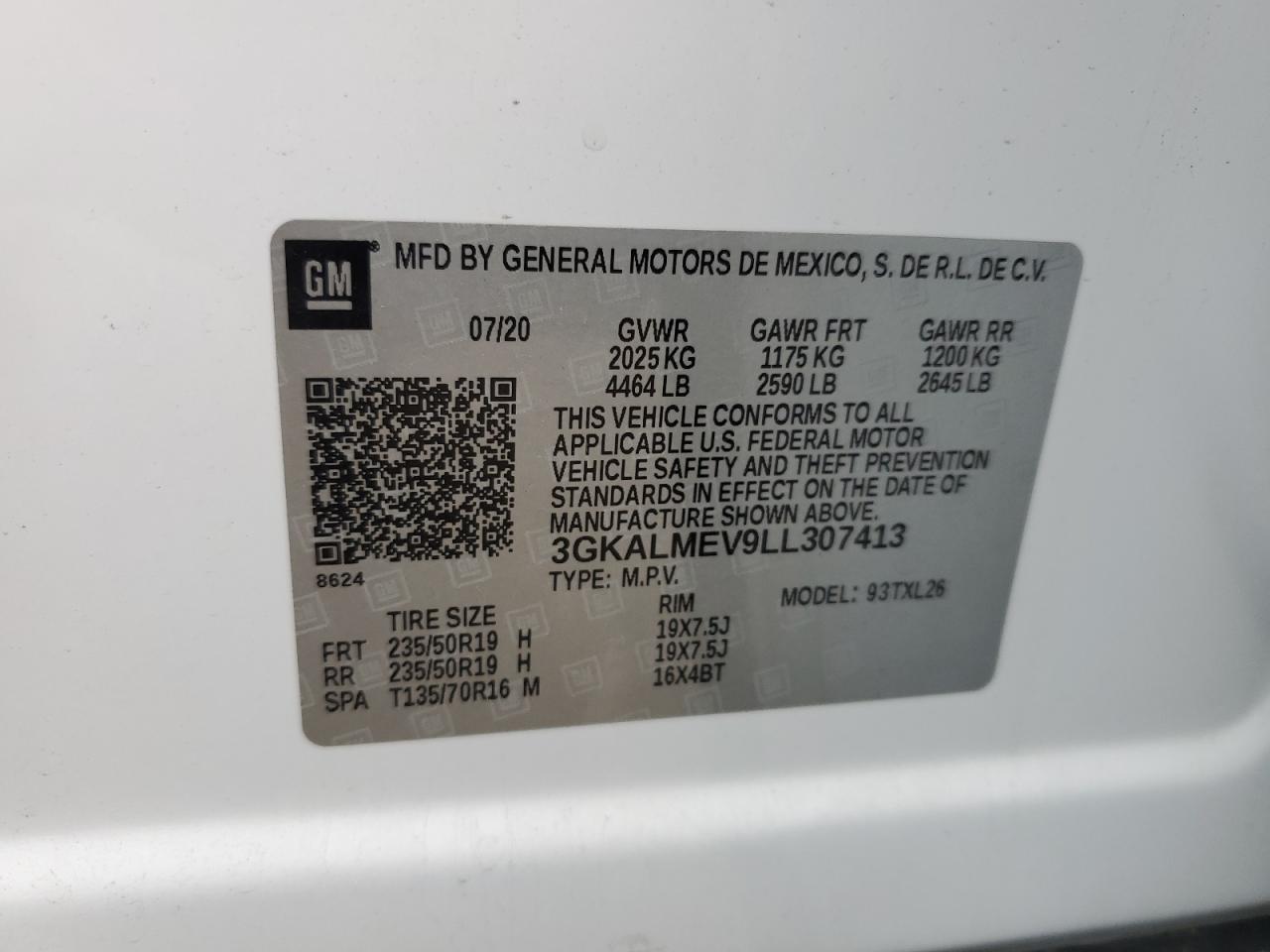 2020 GMC Terrain VIN 3GKALMEV9LL307413 Copart auction photo, front end damage thumbnail 13