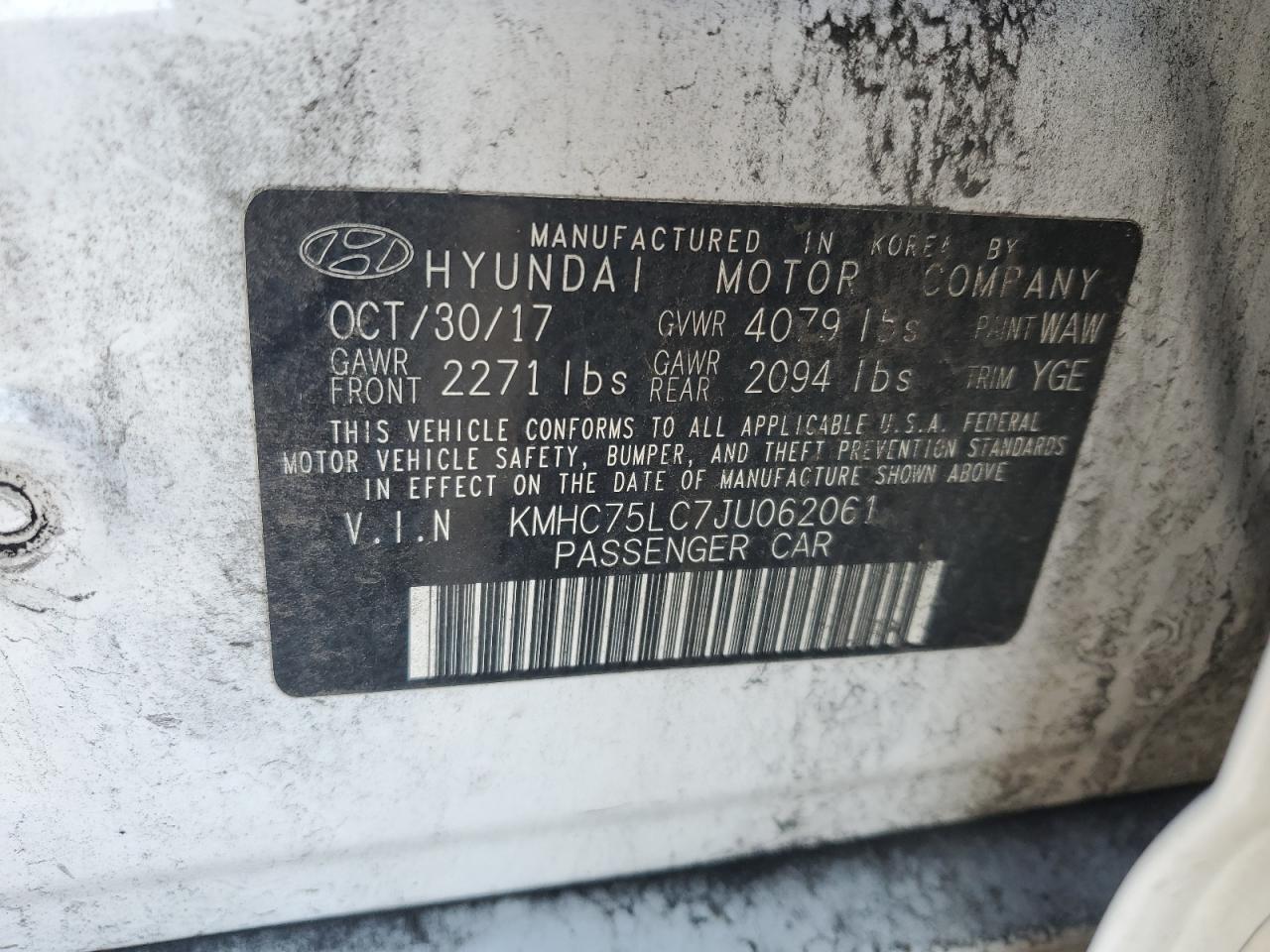 2018 Hyundai IONIQ VIN KMHC75LC7JU062061 Copart auction photo, front end damage thumbnail 13