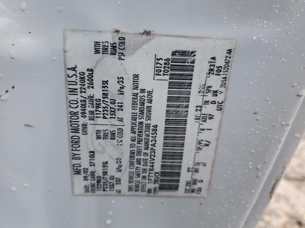 2003 Ford Ranger VIN 1FTYR44V23PA34586 Copart auction photo, side damage thumbnail 12