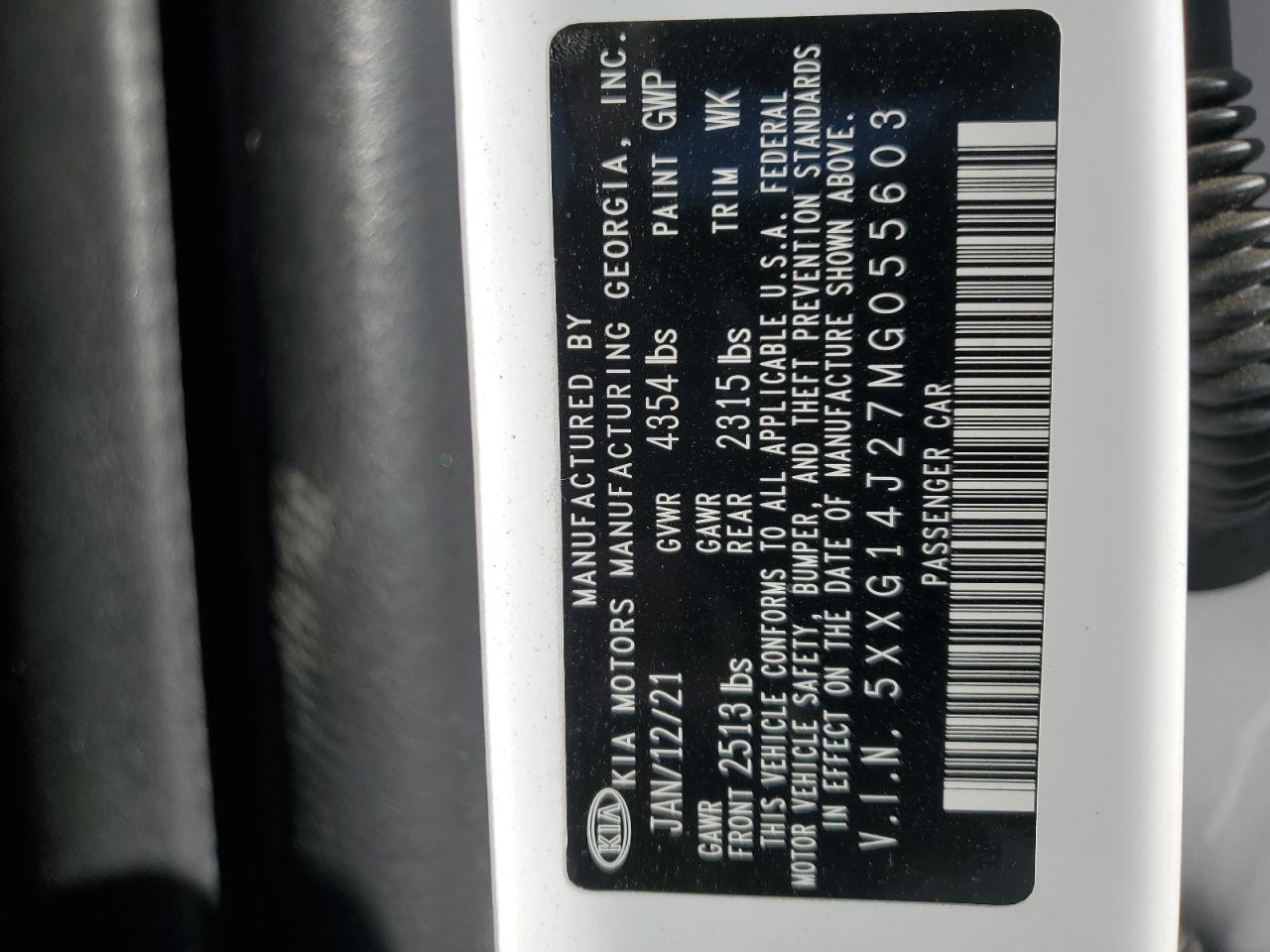 2021 KIA K5 VIN 5XXG14J27MG055603 Copart auction photo, front end / undercarriage damage thumbnail 14