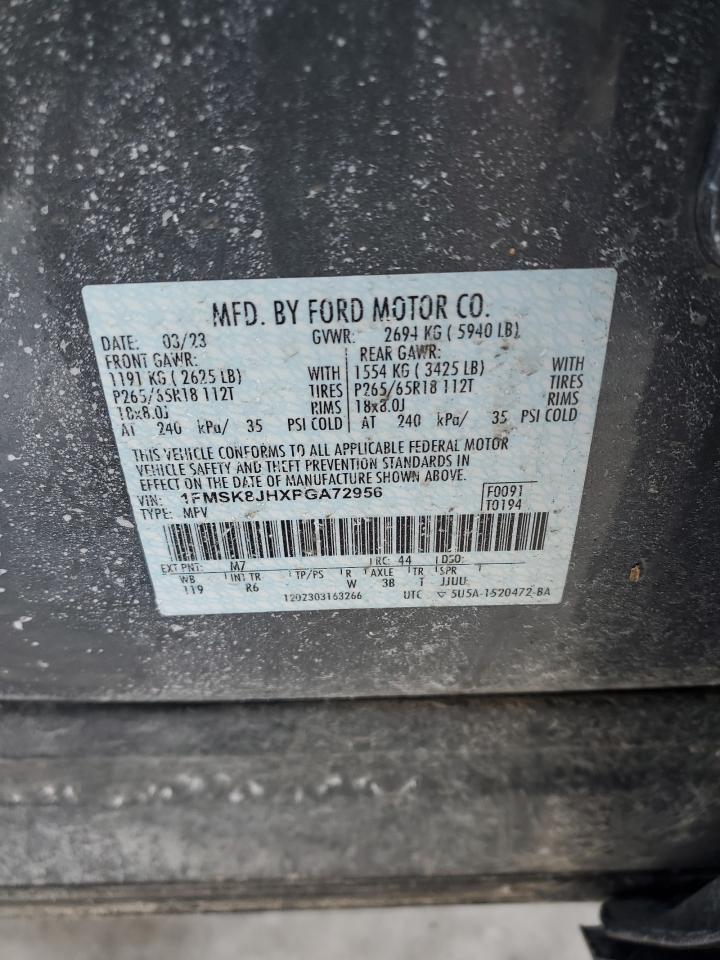 2023 Ford Explorer VIN 1FMSK8JHXPGA72956 Copart auction photo, all over damage thumbnail 13