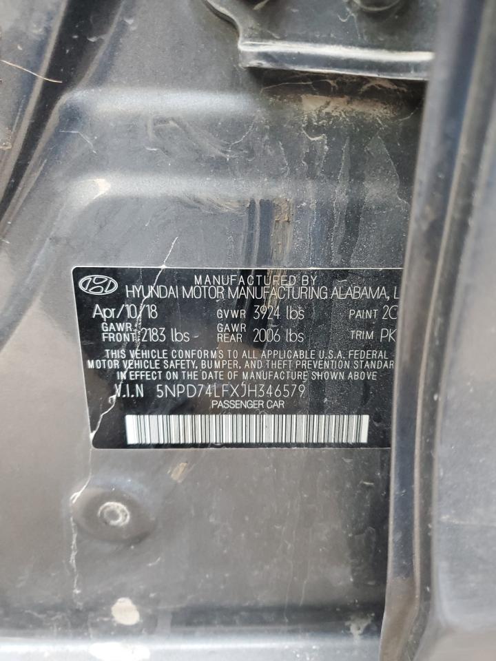 2018 Hyundai Elantra VIN 5NPD74LFXJH346579 Copart auction photo, vandalism damage thumbnail 12