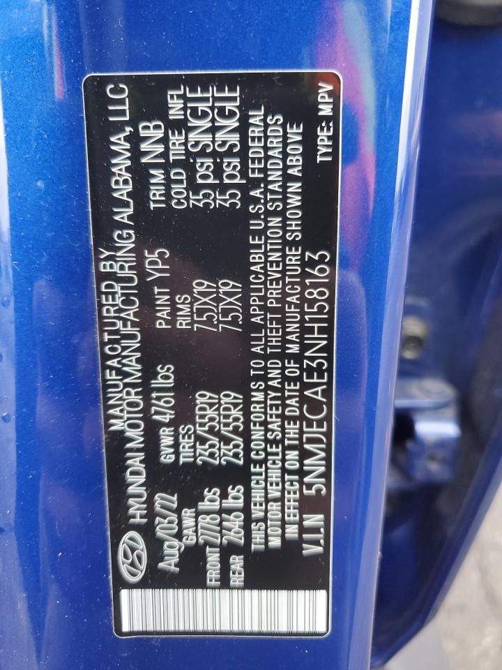 2022 Hyundai Tucson VIN 5NMJECAE3NH158163 Copart auction photo, front end / mechanical damage thumbnail 14