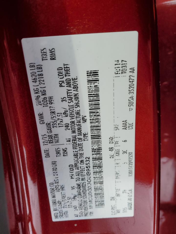 2016 Ford Escape VIN 1FMCU0GX3GUB95532 Copart auction photo, side damage thumbnail 12